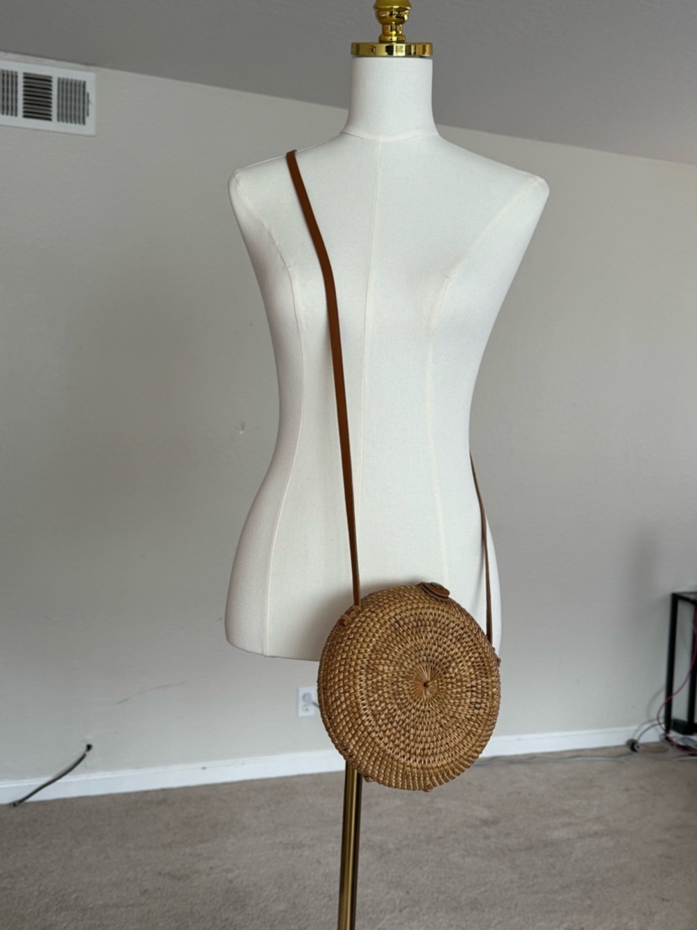 Woven Round Crossbody Bag - Brown